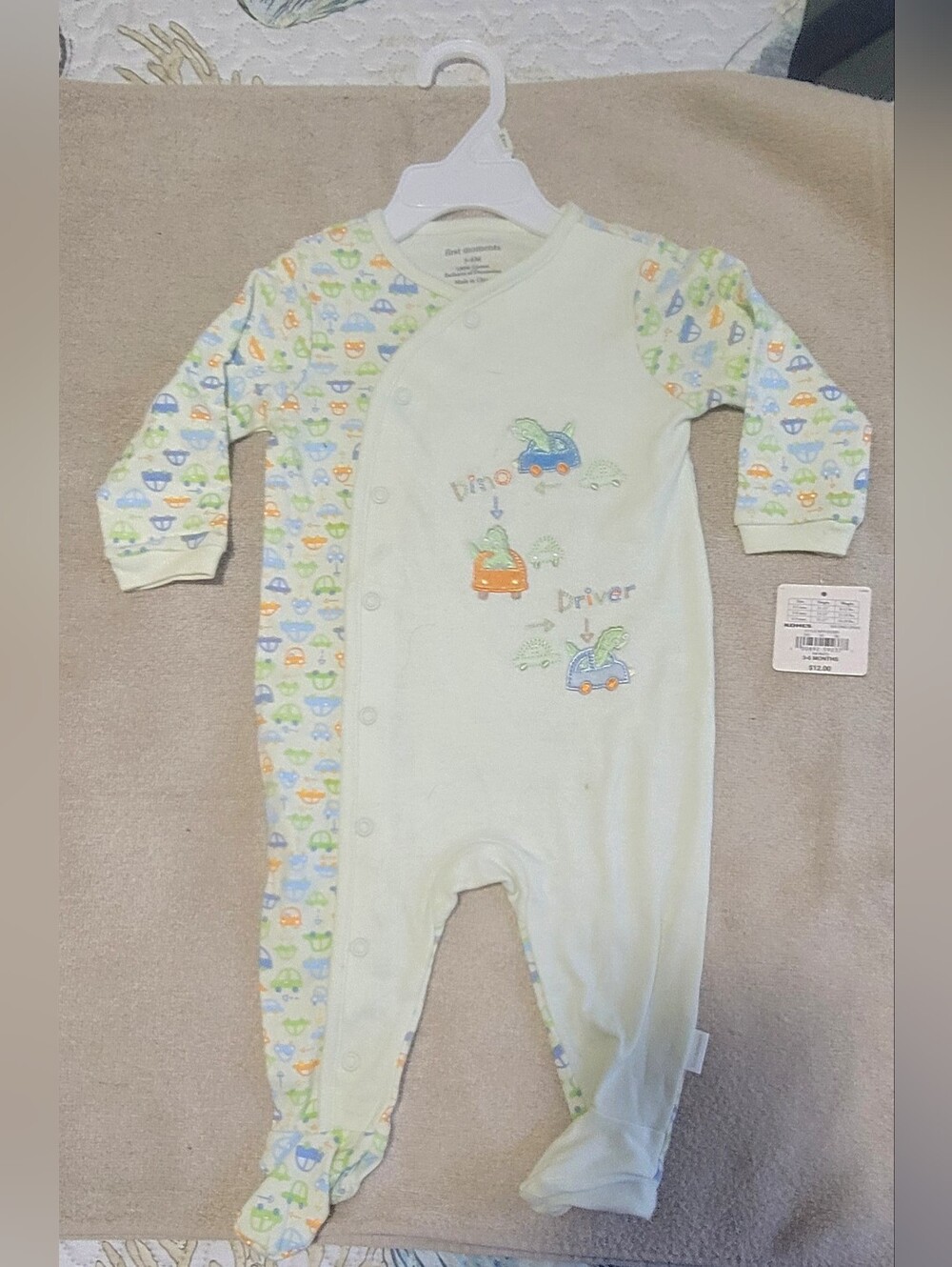 Kohl's Light Mint Dino & Car Footed One-Piece